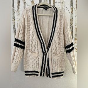 Cable knit cardigan, cream with black